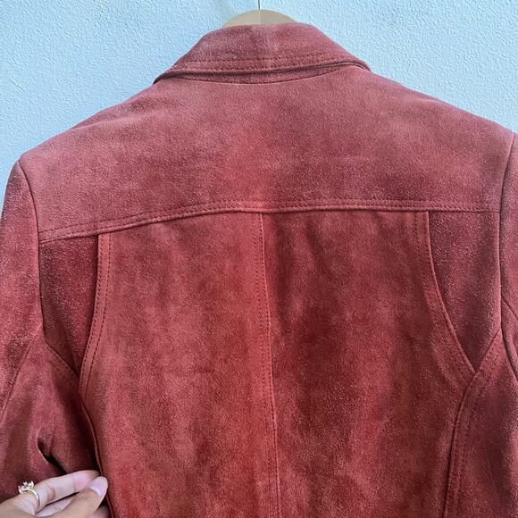 Vintage 100% Genuine Leather Suede Burgundy Red Women's Jacket Blazer Size 15/16 - Picture 3 of 12